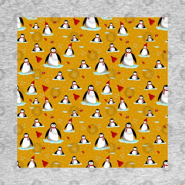 it's cold outside penguins seamless pattern mustard by Arch4Design